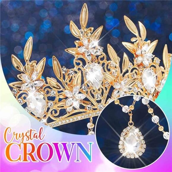 Queen Crowns and Tiaras Gold Leaf Tiara Wedding Crystal Headband Crown main image 5